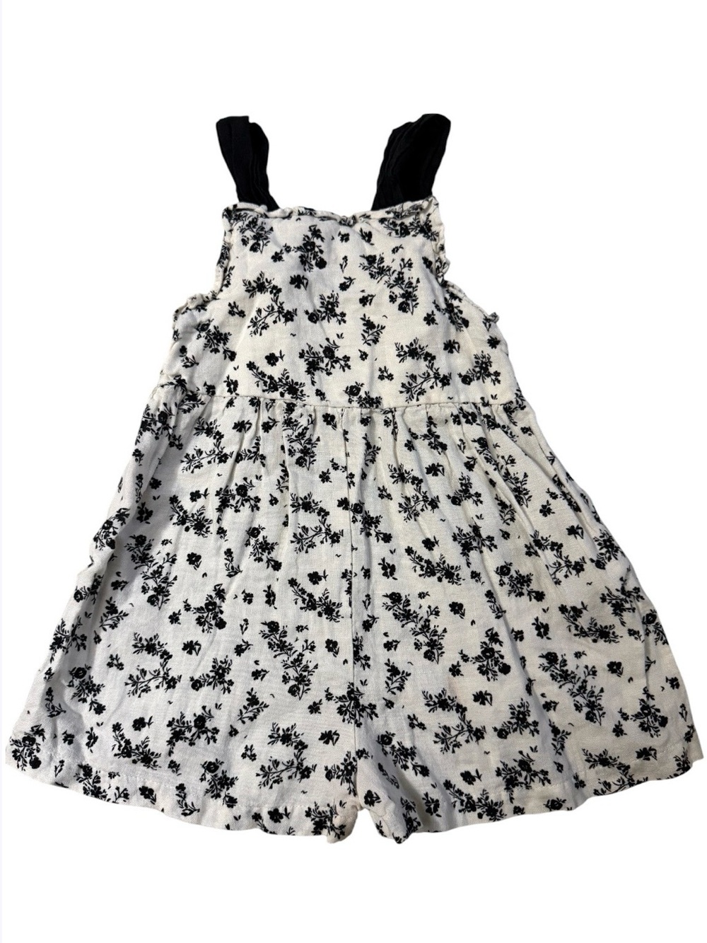 Zara Girls White Romper with Black Floral Print and Black Straps